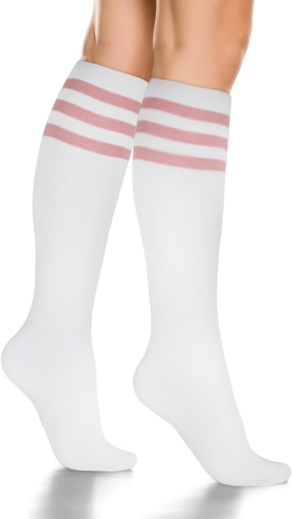 Women's Cotton Knee High Socks, 3 Pairs Solid & Striped Casual Dress Socks, Breathable, Moisture Wicking, Shoe Size 5-10