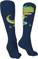 Dino Playing Roller Skate Pattern Socks For Men Sport Socks High Stockings Knee 20 Inch