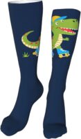 Dino Playing Roller Skate Pattern Socks For Men Sport Socks High Stockings Knee 20 Inch