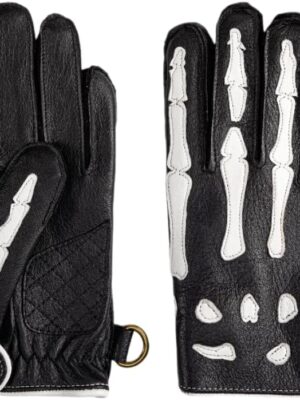 Deerskin Leather Non-Slip Skeleton Motorcycle Warm Lining Winter Gloves for Men,Gloves for Cycling and Riding
