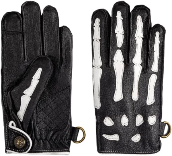Deerskin Leather Non-Slip Skeleton Motorcycle Warm Lining Winter Gloves for Men,Gloves for Cycling and Riding