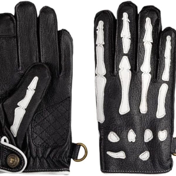 Deerskin Leather Non-Slip Skeleton Motorcycle Warm Lining Winter Gloves for Men,Gloves for Cycling and Riding