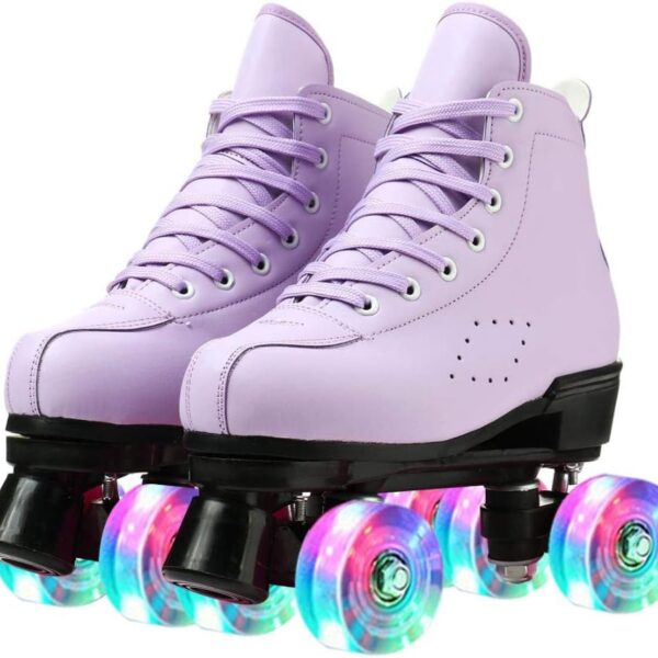 Roller Skates for Women and Men Cowhide High-Top Shoes Classic Double-Row Roller Skate Four-Wheel Roller Skates for Men Girls Unisex