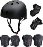 Skateboard/Skate Protection Pads Set with Helmet- Helmet with 6p Elbow Knee Wrist Pads for Kids Youths /Cycling/Rollerblading for Head M (20.5-22.4 inch) Black