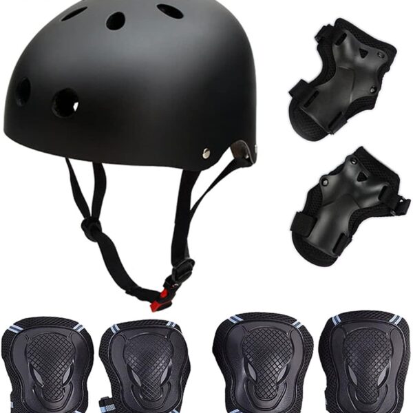 Skateboard/Skate Protection Pads Set with Helmet- Helmet with 6p Elbow Knee Wrist Pads for Kids Youths /Cycling/Rollerblading for Head M (20.5-22.4 inch) Black