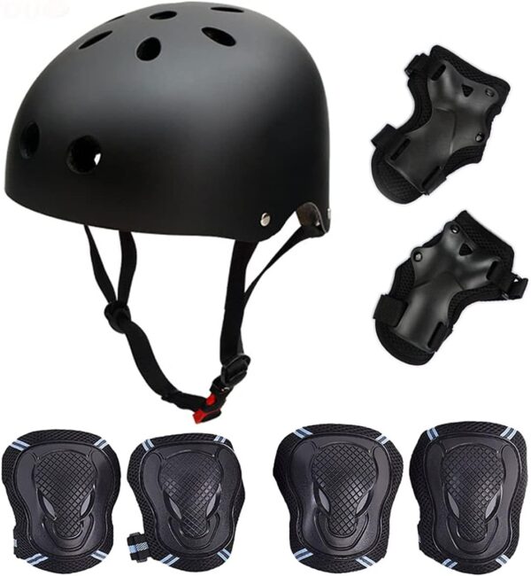 Skateboard/Skate Protection Pads Set with Helmet- Helmet with 6p Elbow Knee Wrist Pads for Kids Youths /Cycling/Rollerblading for Head M (20.5-22.4 inch) Black