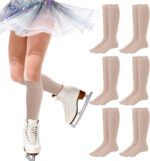 6 Pairs Ice Skating Socks Figure Skating Socks High Tight Knee Nylon Roller Skate Sock for Women Girl