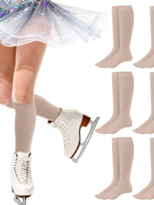 6 Pairs Ice Skating Socks Figure Skating Socks High Tight Knee Nylon Roller Skate Sock for Women Girl