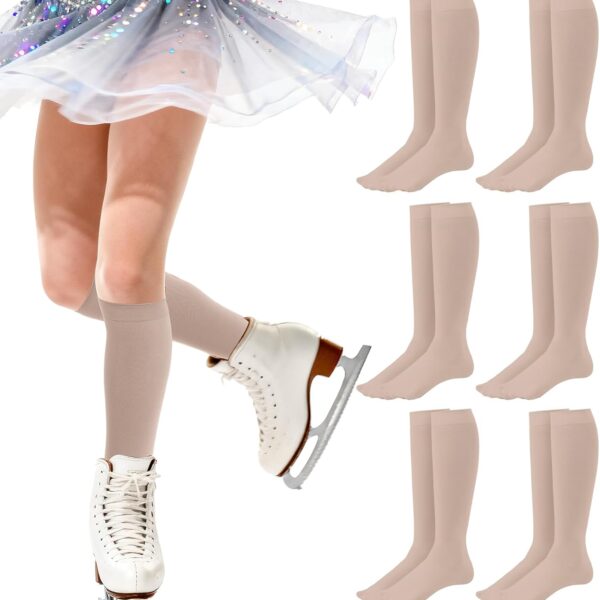 6 Pairs Ice Skating Socks Figure Skating Socks High Tight Knee Nylon Roller Skate Sock for Women Girl