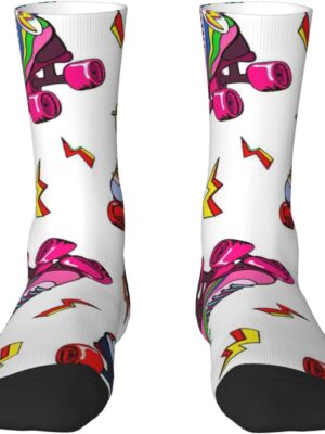 Colorful Roller Skates Comfortable Mid-Calf Socks For Men And Women-Fashionable Adult Socks,Elevate Your Style.