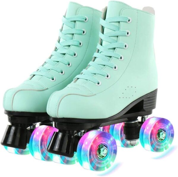 Roller Skates for Women Men, High Top PU Leather Classic Double-Row, Indoor Outdoor, Beginner Shoes Bag