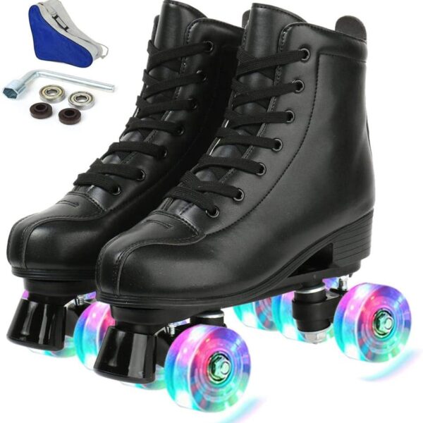 Roller Skates for Women Men, High Top PU Leather Classic Double-Row, Indoor Outdoor, Beginner Shoes Bag