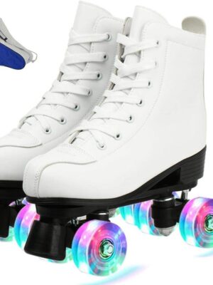 Double-Row Roller Skates for Unisex - PU Leather High-Top Four-Wheel Shiny Skates