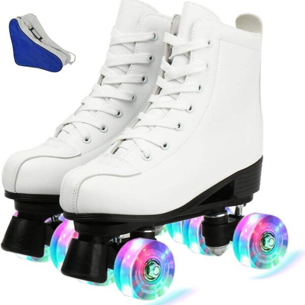 Double-Row Roller Skates for Unisex - PU Leather High-Top Four-Wheel Shiny Skates