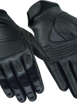 Men’s Leather Gloves – Goatskin Leather Motorcycle Glove with Hidden Knuckle Protection and Touch Screen Finger Tip
