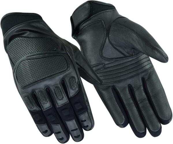 Men’s Leather Gloves – Goatskin Leather Motorcycle Glove with Hidden Knuckle Protection and Touch Screen Finger Tip