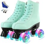 Roller Skates for Women Men, High Top PU Leather Classic Double-Row, Indoor Outdoor, Beginner Shoes Bag