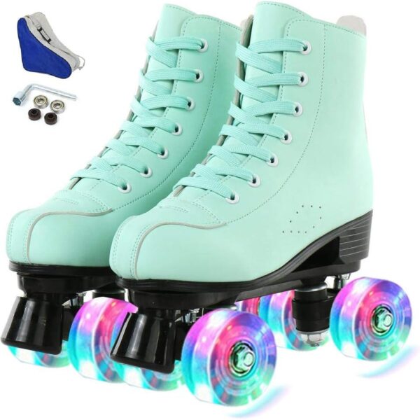 Roller Skates for Women Men, High Top PU Leather Classic Double-Row, Indoor Outdoor, Beginner Shoes Bag