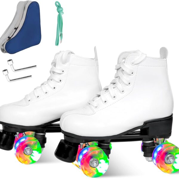Roller Skates for Women and Men - Adjustable Four Shiny Wheel Skates for Outdoor Indoor Use