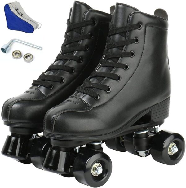 Women's Roller Skates PU Leather High-top Roller Skate Four-Wheel Roller Skate Shiny Roller Skates with Carry Bag for Girls