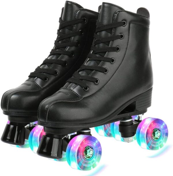 Roller Skates for Women Men, High Top PU Leather Classic Double-Row, Indoor Outdoor, Beginner Shoes Bag