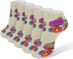 Retro Colorful Roller Skates Women Boot Socks, Breathable Men Athletic Socks, Low Cut Ankle Anti-Slid Sock 5 Pack