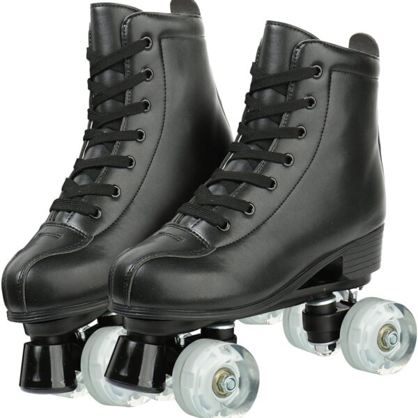Roller Skates for Women and Men, Classic Double-Row Indoor Outdoor Roller Skates High-Top Premium PU Leather Adjustable Light Up Four-Wheel Unisex Quad Roller Skates for Beginner Girls Boys