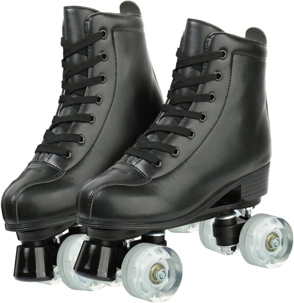 Roller Skates for Women and Men, Classic Double-Row Indoor Outdoor Roller Skates High-Top Premium PU Leather Adjustable Light Up Four-Wheel Unisex Quad Roller Skates for Beginner Girls Boys