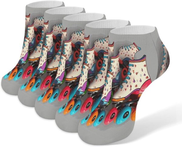 Retro Roller Skates Colorful Sock for Men Women Breathable Casual Socks Cute Low Socks Personality Running Sock Travel Running