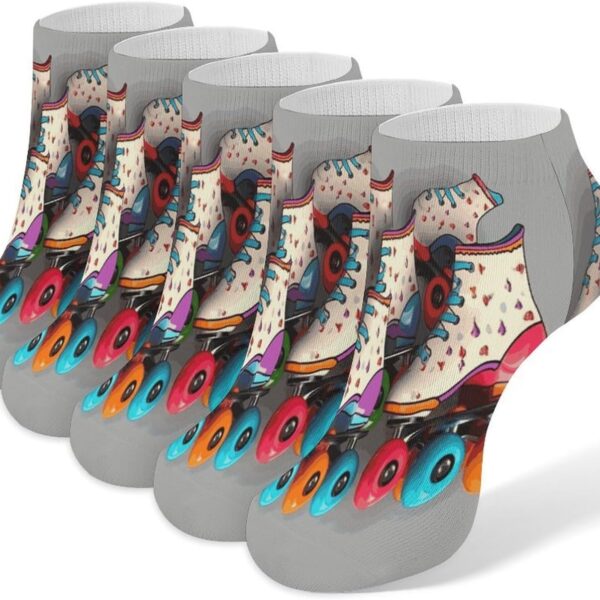 Retro Roller Skates Colorful Sock for Men Women Breathable Casual Socks Cute Low Socks Personality Running Sock Travel Running