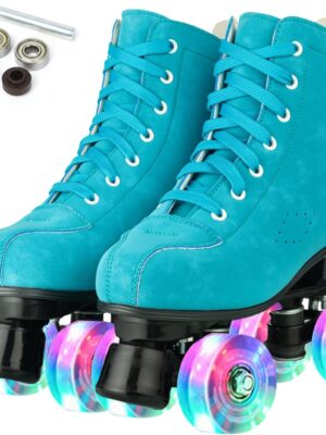 Roller Skates for Women and Men PU Leather High-top Adult Roller  Skates Wheels Light Up Roller Skates Four-Wheel Shiny Roller Skates for Girls Boys Unisex
