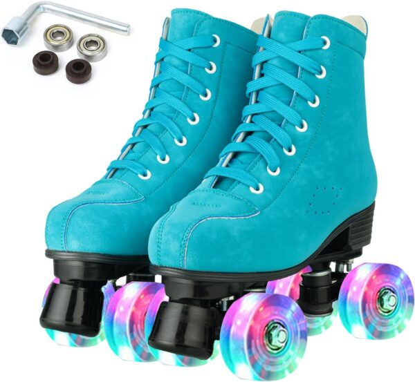 Roller Skates for Women and Men PU Leather High-top Adult Roller  Skates Wheels Light Up Roller Skates Four-Wheel Shiny Roller Skates for Girls Boys Unisex
