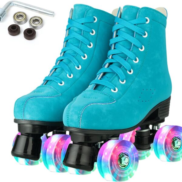 Roller Skates for Women and Men PU Leather High-top Adult Roller  Skates Wheels Light Up Roller Skates Four-Wheel Shiny Roller Skates for Girls Boys Unisex