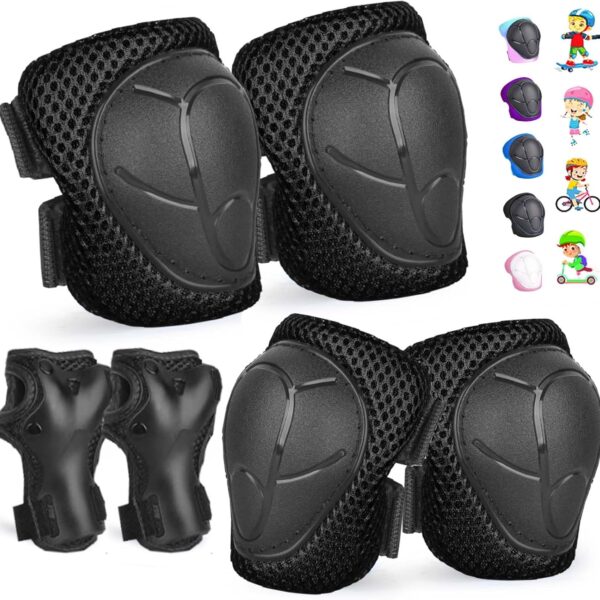 Kids/Youth Knee Pads and Elbow Pads Set for Kids 3-14 Years Boys Girls Protective Gear Set Adjustable Knee Pads, Elbow Pads, Wrist Guards Skateboard Skating Skiing Cycling Biking Running Scooter