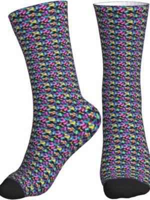 Colorful Roller Skates Print Adults Mid Tube Sports Socks Lightweight Breathable Running Fitness Jogging Training