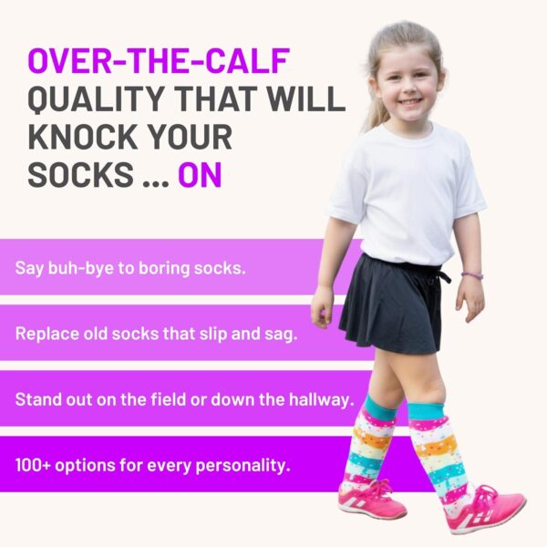 Rainbow Sprinkle Over the Calf Sports Socks – Fun & Colorful Athletic Socks for Girls, Boys, Women & Youth