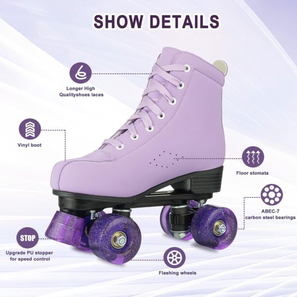 Roller Skates for Girls and Women, Cozy PU Leather Gradient Color Skates with Flash Wheels, Indoor Outdoor Skates for Beginner