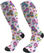 Colorful Roller Skates Socks For Women & Men Support Circulation For Nurse, Travel, Flight