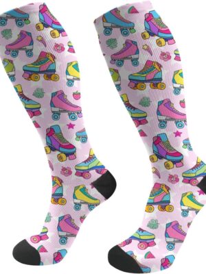 Colorful Roller Skates Socks For Women & Men Support Circulation For Nurse, Travel, Flight