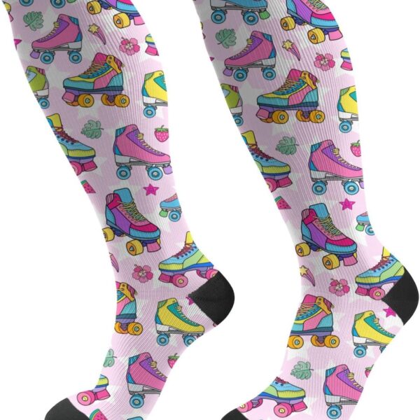 Colorful Roller Skates Socks For Women & Men Support Circulation For Nurse, Travel, Flight