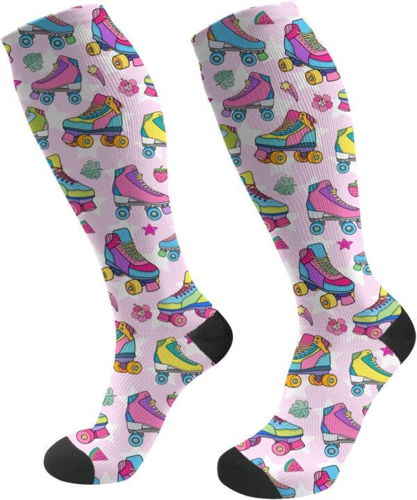 Colorful Roller Skates Socks For Women & Men Support Circulation For Nurse, Travel, Flight