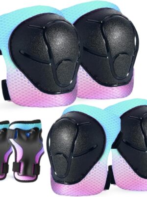 Kids/Youth Knee Pads and Elbow Pads Set for Kids 3-14 Years Boys Girls Protective Gear Set Adjustable Knee Pads, Elbow Pads, Wrist Guards Skateboard Skating Skiing Cycling Biking Running Scooter