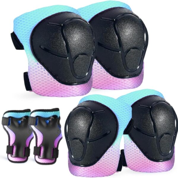 Kids/Youth Knee Pads and Elbow Pads Set for Kids 3-14 Years Boys Girls Protective Gear Set Adjustable Knee Pads, Elbow Pads, Wrist Guards Skateboard Skating Skiing Cycling Biking Running Scooter