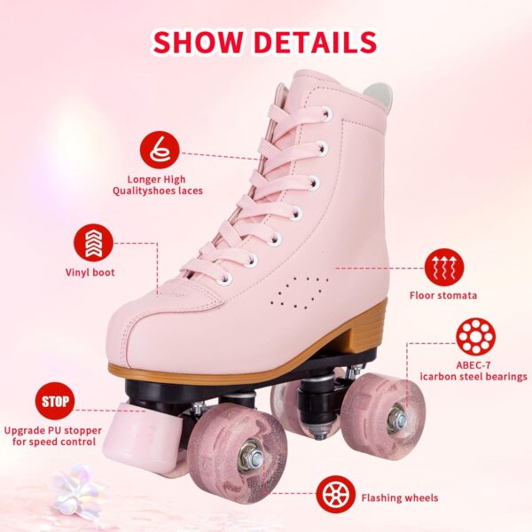 Roller Skates for Girls and Women, Cozy PU Leather Pink Purple Light Up Skates, Indoor Outdoor Skates for Youth Beginner Girls Ages 8-12