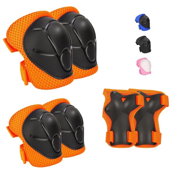 Kids Protective Gear Set - Knee Pads Elbow Pads with Wrist Guards for A 3-12 | 3-in-1 Safety Protective Gear for Skating, Cycling, Biking, Roller Skates, Scooters (Orange, ‎S(3-7Years))