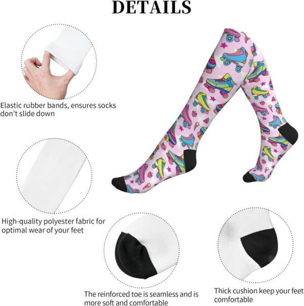 Colorful Roller Skates Socks For Women & Men Support Circulation For Nurse, Travel, Flight