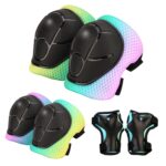 Kids Protective Gear Set - Knee Pads Elbow Pads with Wrist Guards for A 3-15 | 3-in-1 Safety Protective Gear for Skating, Cycling, Biking, Roller Skates, Scooters (Yellow blue pink, S(3-8Years))