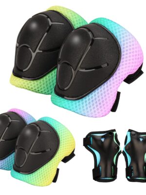 Kids Protective Gear Set - Knee Pads Elbow Pads with Wrist Guards for A 3-15 | 3-in-1 Safety Protective Gear for Skating, Cycling, Biking, Roller Skates, Scooters (Yellow blue pink, S(3-8Years))