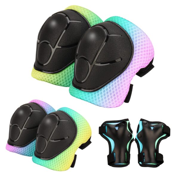 Kids Protective Gear Set - Knee Pads Elbow Pads with Wrist Guards for A 3-15 | 3-in-1 Safety Protective Gear for Skating, Cycling, Biking, Roller Skates, Scooters (Yellow blue pink, S(3-8Years))