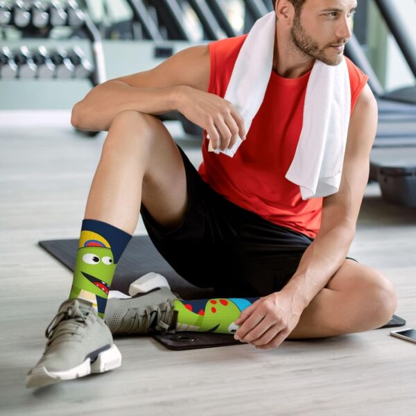 Dino Playing Roller Skate for Mid-Calf Athletic Socks for Men Women, Breathable Moisture Wicking Sports Socks, Cushioned Running Training Socks for Sports